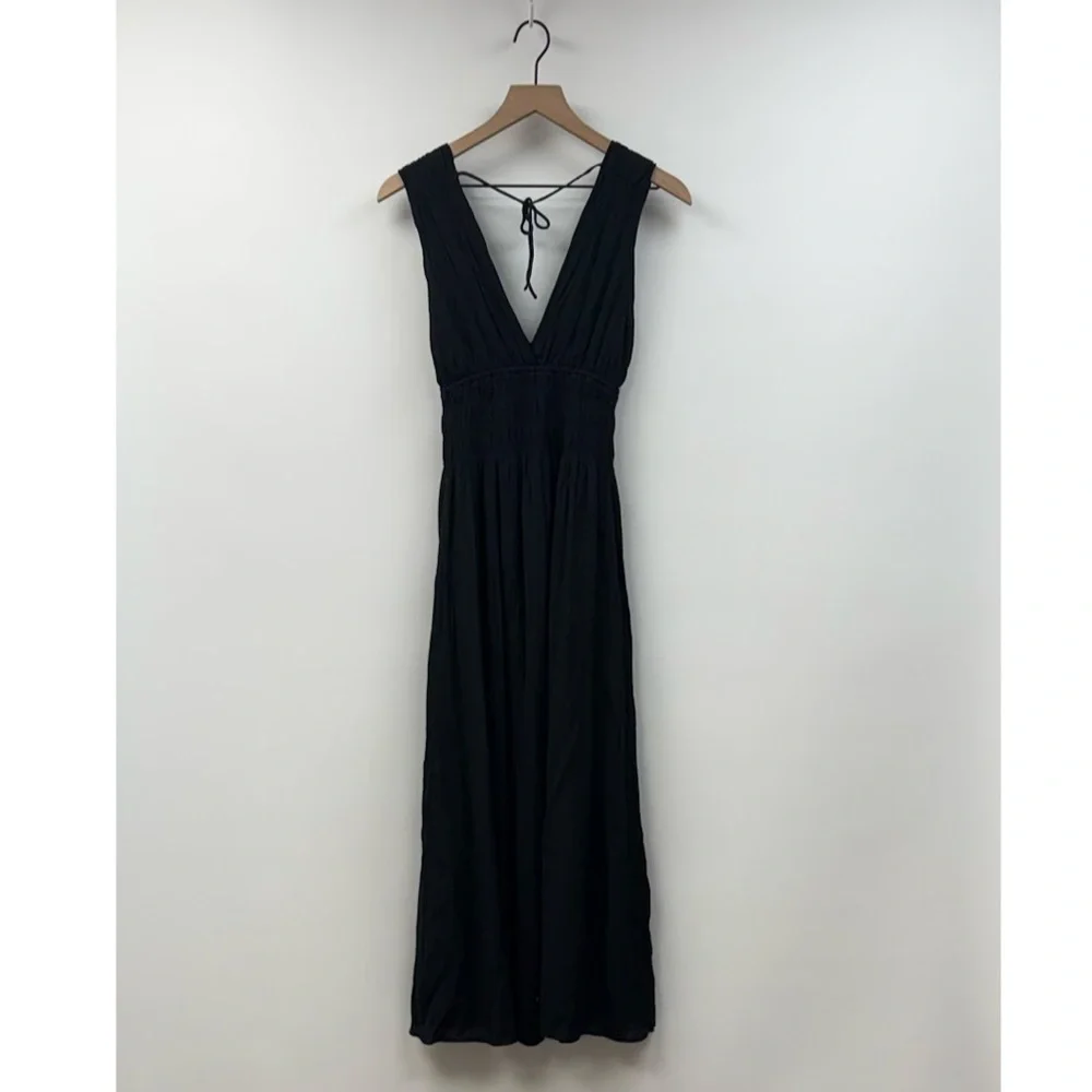 Abercrombie & Fitch Woven Plunge V-Neck Sleeveless Tiered Maxi Dress Black Small